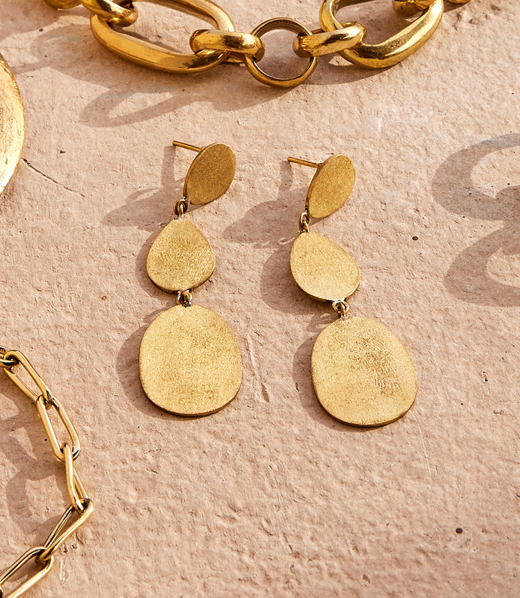 Gold Three Drop Earrings