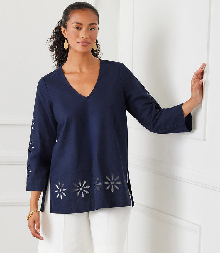 Cutout Embroidered Flower Detail Tunic