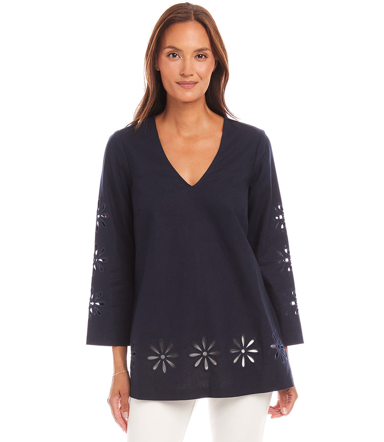 Cutout Embroidered Flower Detail Tunic