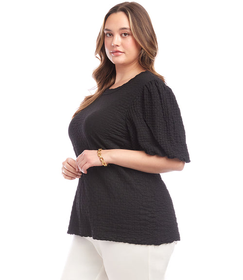Plus Size Puff Sleeve Textured Top