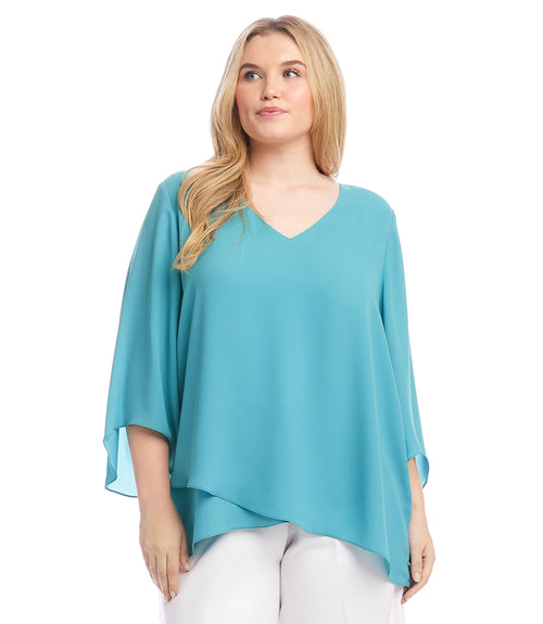 Plus Size Bracelet Sleeve Asymmetric Top