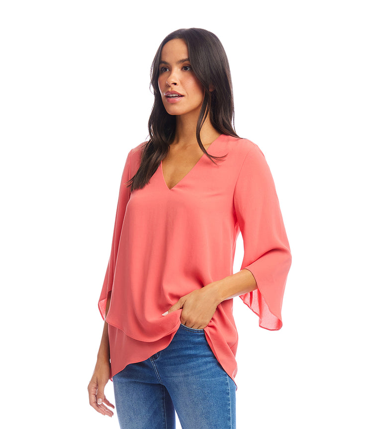 Petite Size Bracelet Sleeve Asymmetric Top