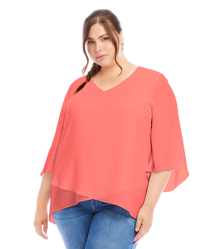 Plus Size Bracelet Sleeve Asymmetric Top