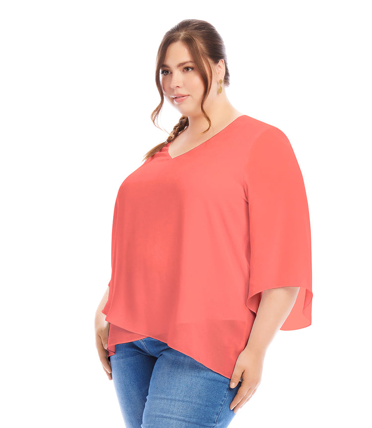 Plus Size Bracelet Sleeve Asymmetric Top