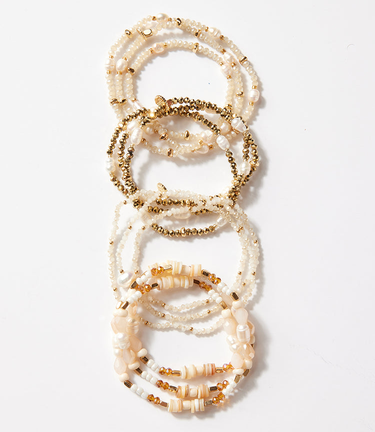 Beaded Gemstone And Pearl Stretch Bracelet