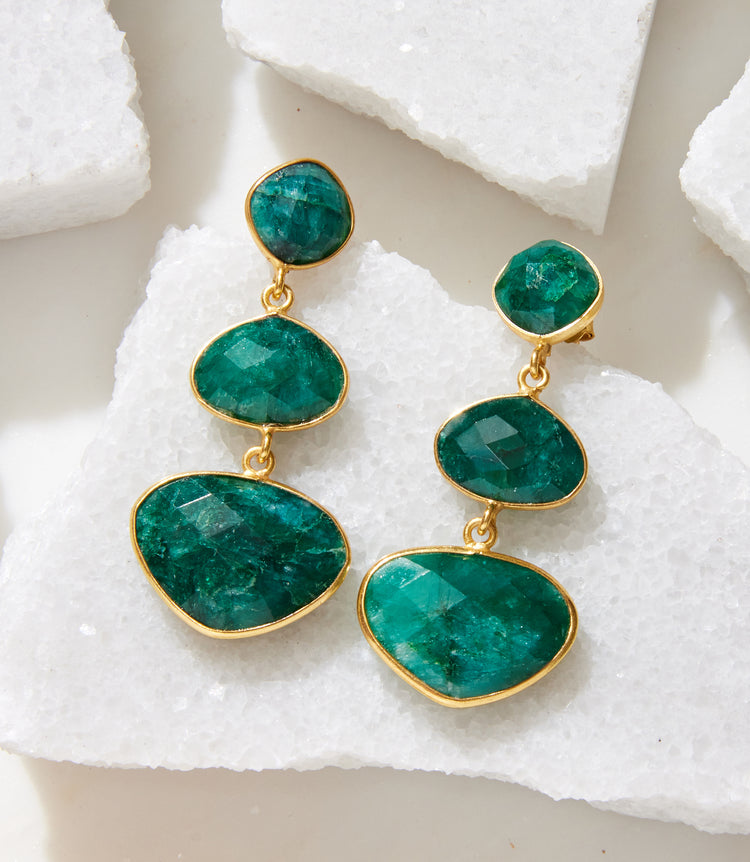 Triple Drop Gemstone Earrings