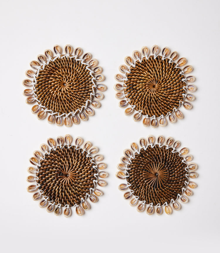 Rattan Seashell Coasters, Set of 4