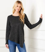 Long Sleeve Metallic Asymmetric Top