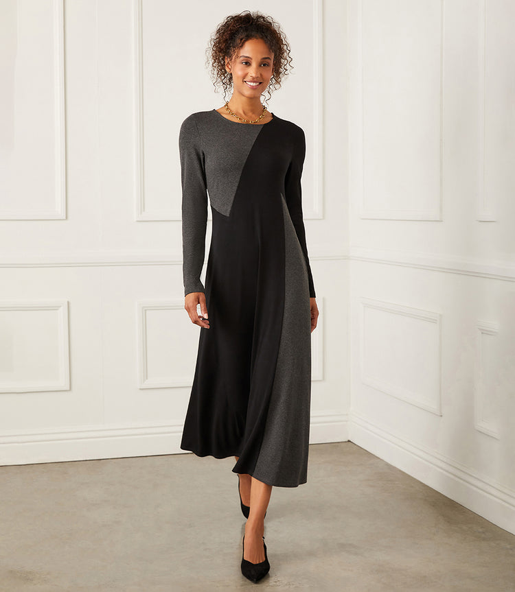 Black With Dark Heather Gray Colorblock Dress Karen Kane