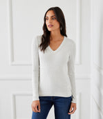 Ribbed Long Sleeve V-neck Top