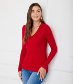 Ribbed Long Sleeve V-neck Top