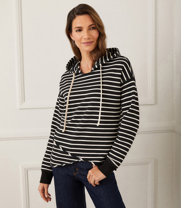 Stripe Stripe Asymmetric Hem Hoodie Karen Kane