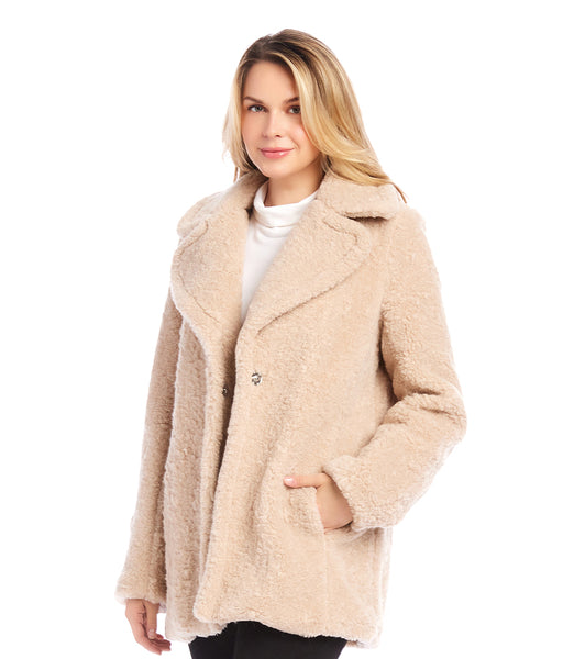 Almond Sherpa Coat Karen Kane