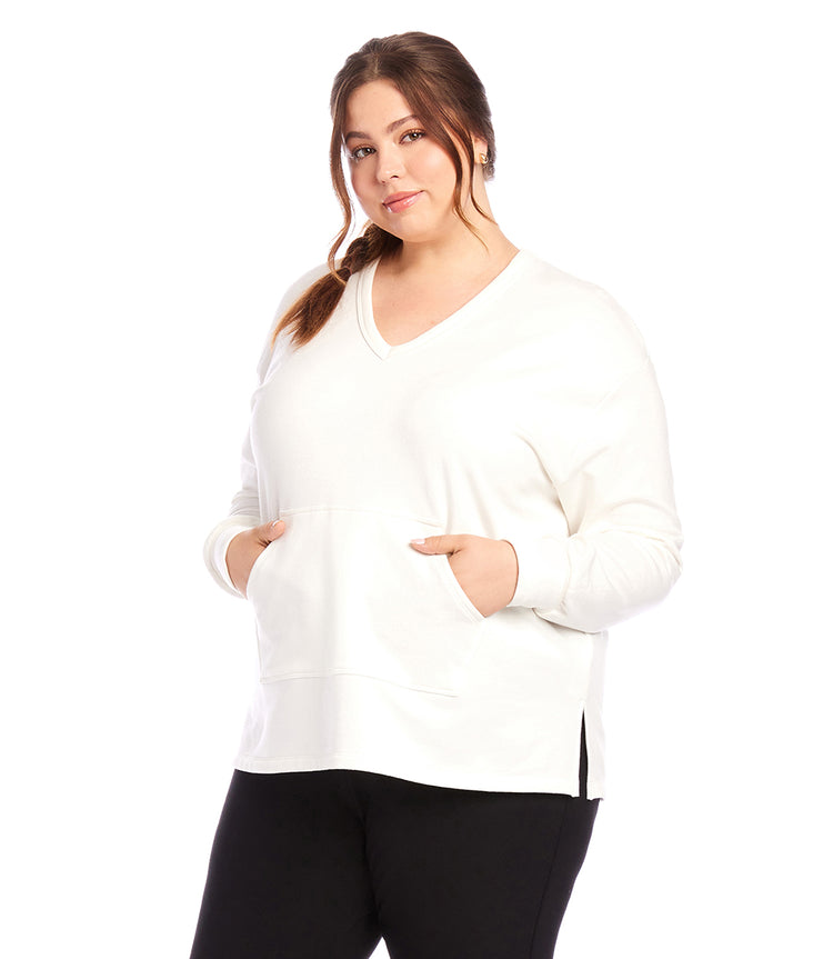 Cream Plus Size V Neck Sweatshirt Karen Kane