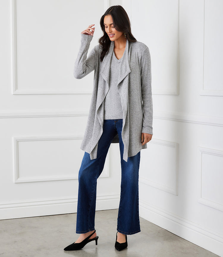 Ribbed Drape Front Cardigan