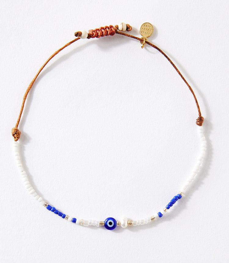 Blue and White Beaded Bracelet