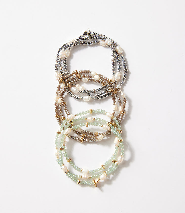 Beaded Gemstone And Pearl Stretch Bracelet