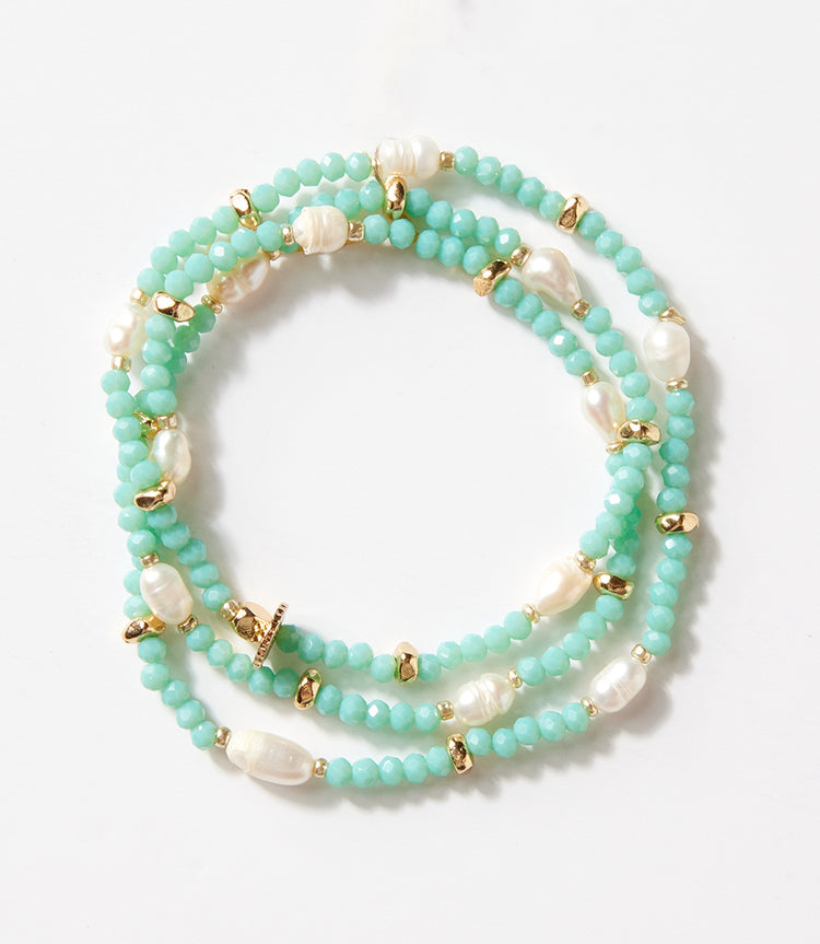 Beaded Gemstone And Pearl Stretch Bracelet