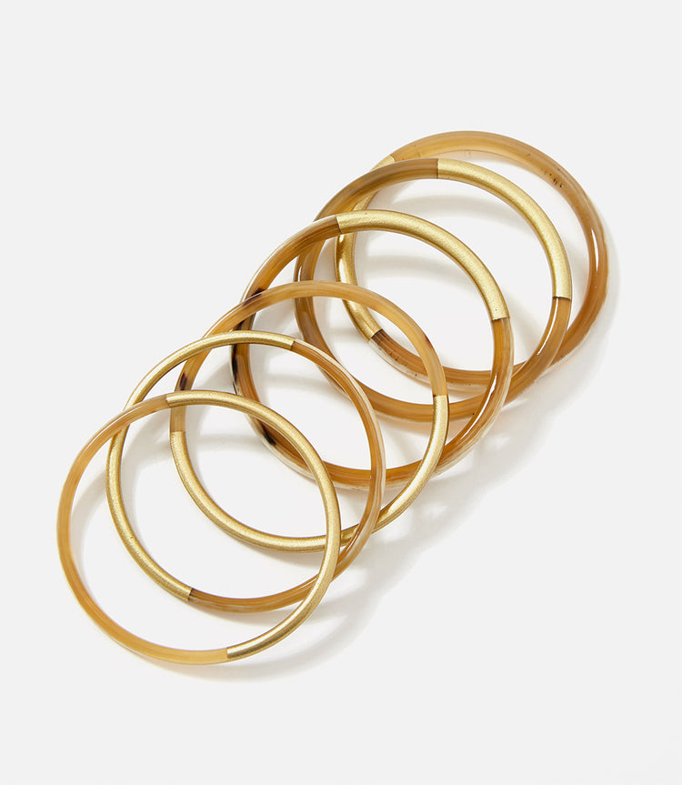 Golden Mix Horn Bangles, Set of 6