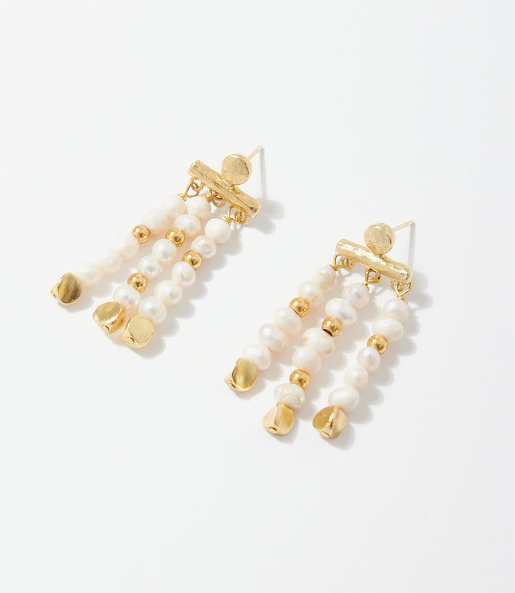 Triple Pearl Strand Earrings