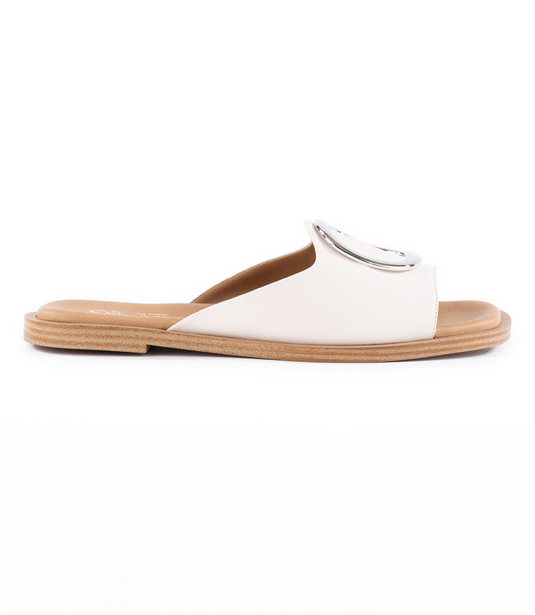 Silver Accent Leather Slide Sandals