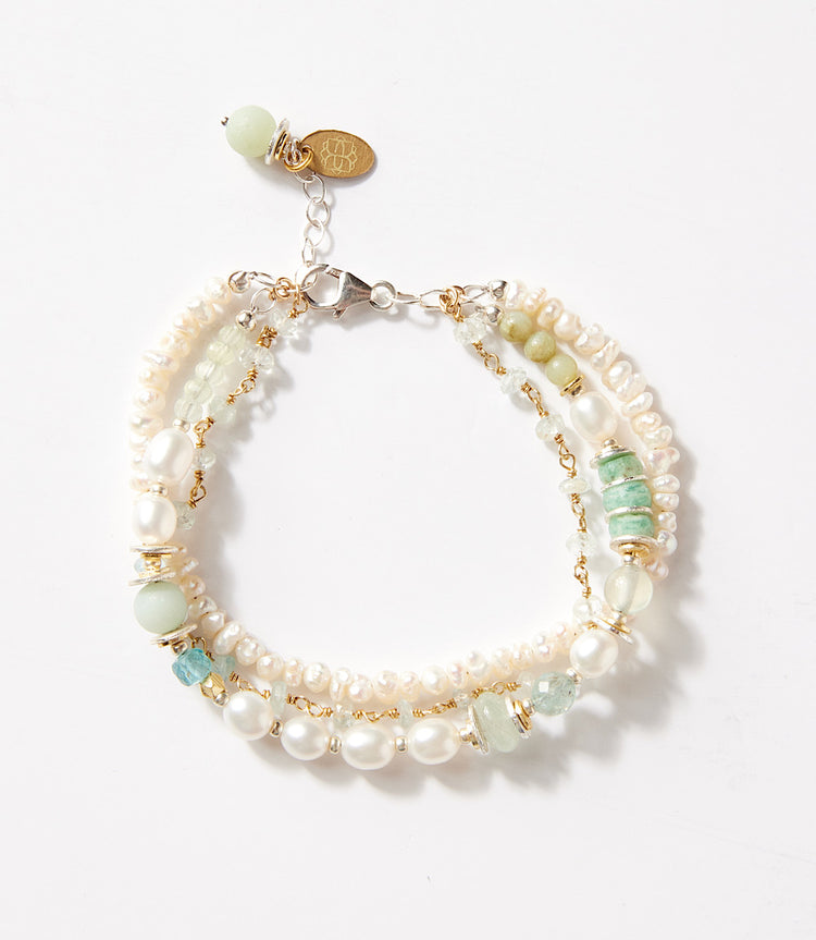 Amazonite And Pearl Multistrand Bracelet