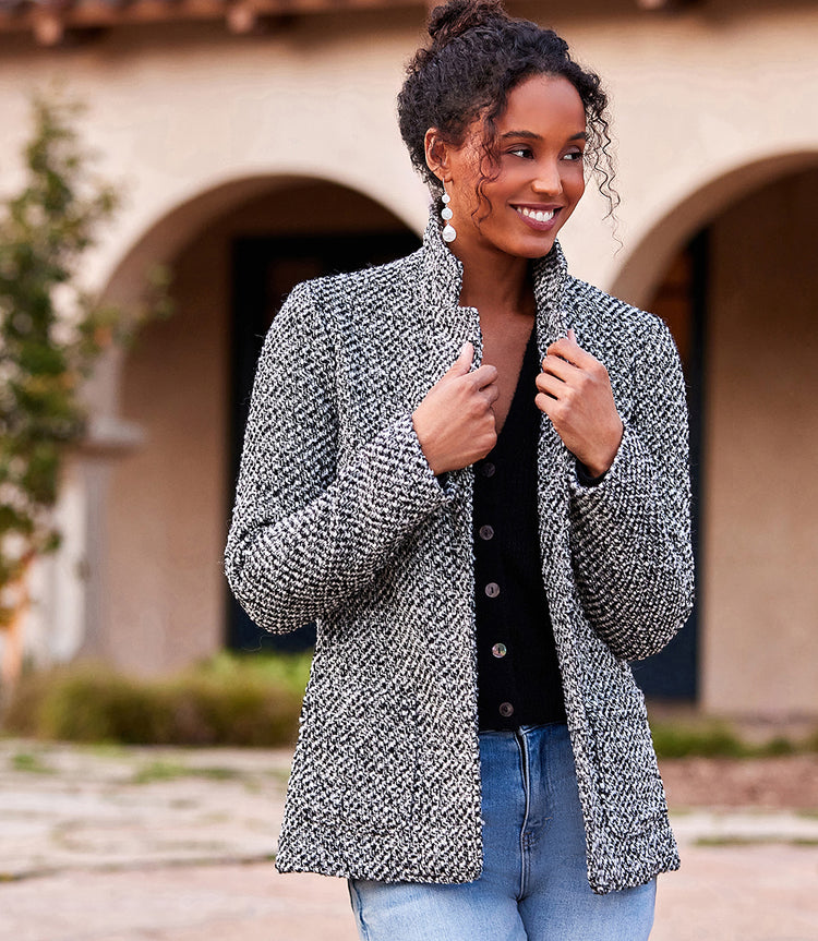 Black With Off White Tweed Blazer Karen Kane