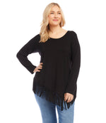 Plus Size Asymmetric Fringe Top