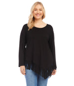 Plus Size Asymmetric Fringe Top