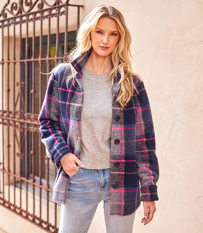 Plaid Plaid Shirt Jacket | Karen Kane