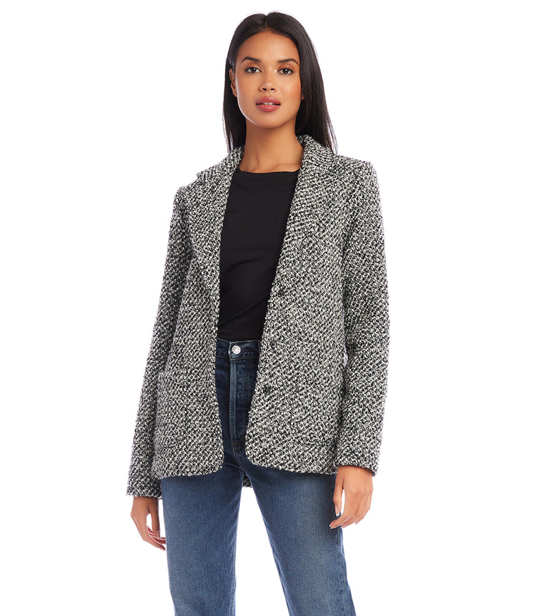 Black With Off White Tweed Blazer Karen Kane