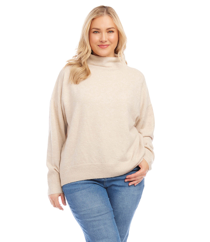 Sand Plus Size Mock Neck Sweater | Karen Kane