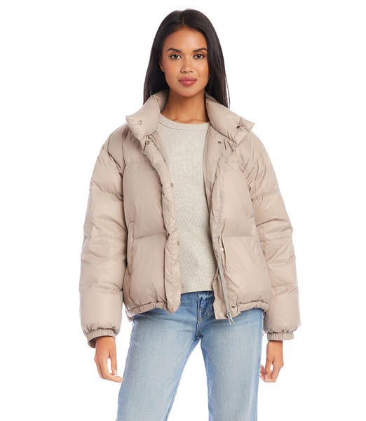 Taupe Puffer Jacket | Karen Kane