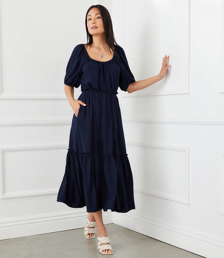 Navy Puff Sleeve Dress Karen Kane