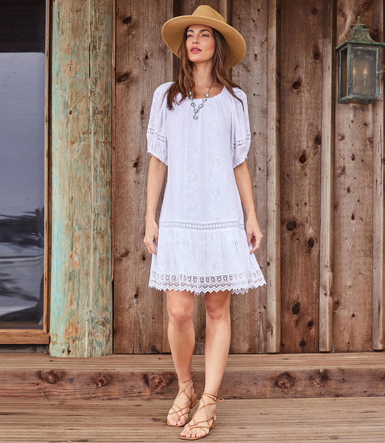 Embroidered short sleeve dress best sale