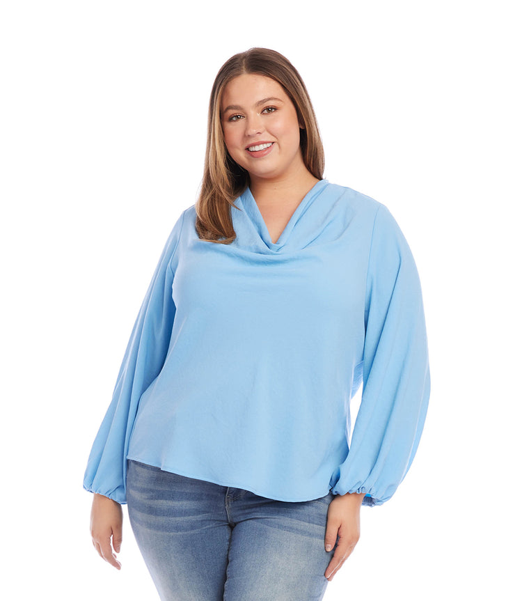 Blue Plus Size Cowl Neck Top | Karen Kane