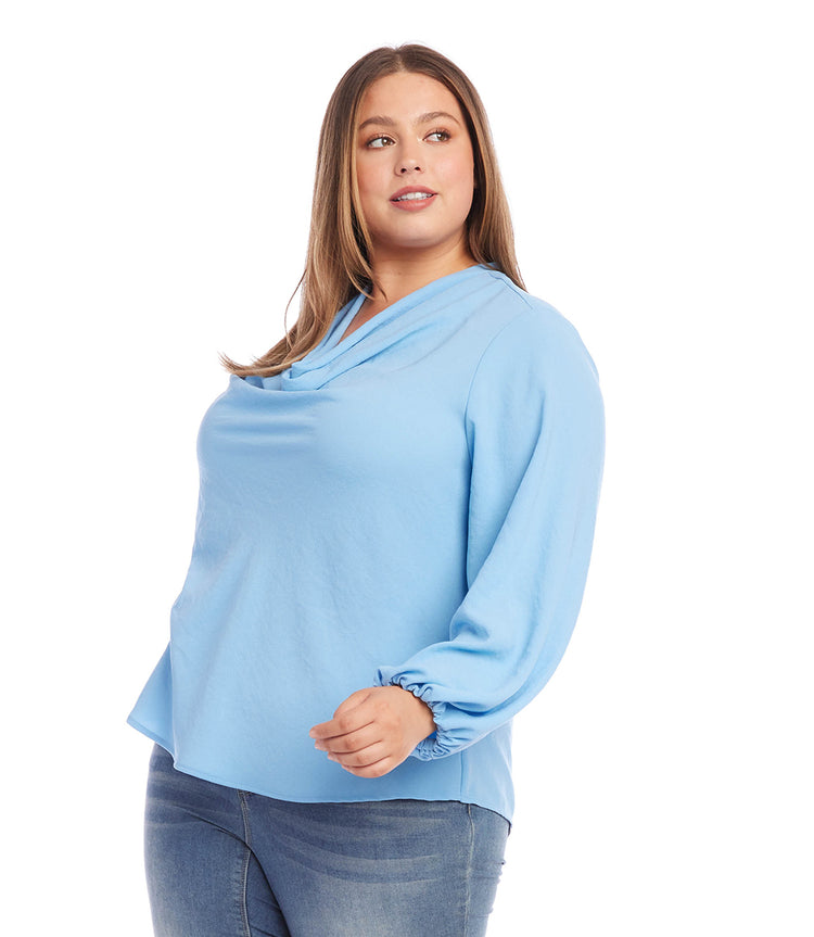 Blue Plus Size Cowl Neck Top | Karen Kane