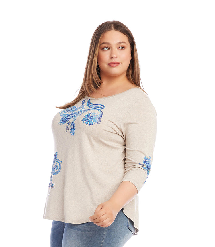 Plus Size Paisley Print Shirttail Top