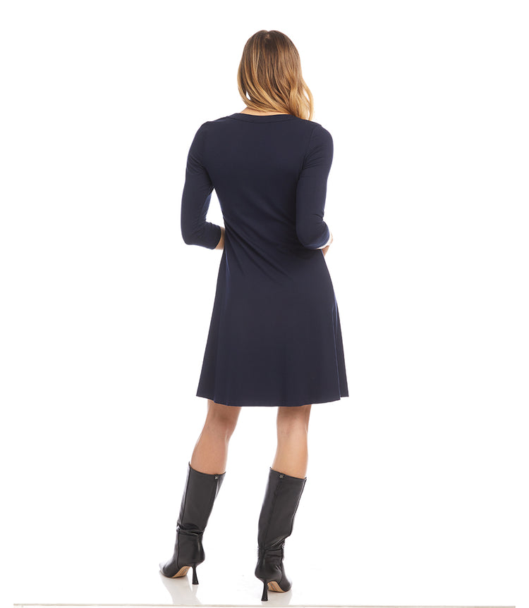 Karen Kane Petites Scoop Neck A Line Dress Navy