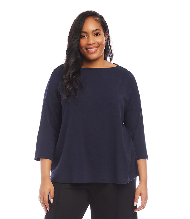 Plus Size 3/4 Sleeve Boatneck Top