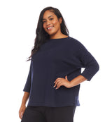 Plus Size 3/4 Sleeve Boatneck Top