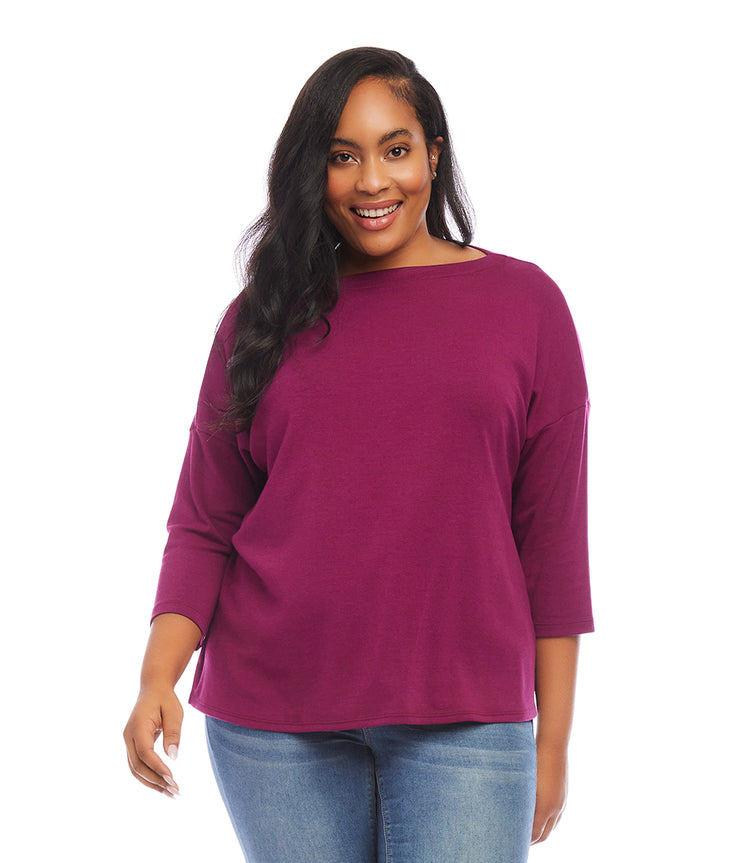 Plus Size 3/4 Sleeve Boatneck Top