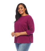 Plus Size 3/4 Sleeve Boatneck Top