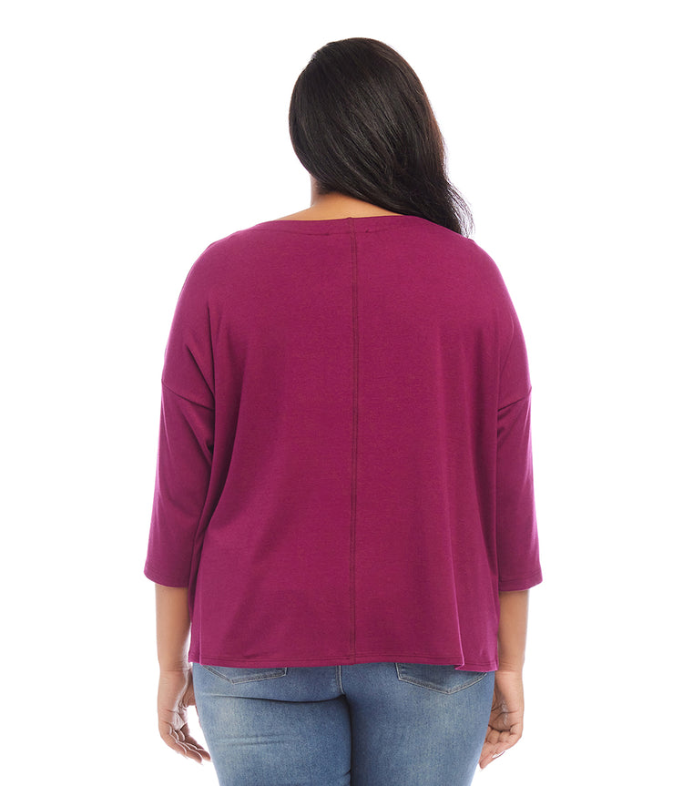 Plus Size 3/4 Sleeve Boatneck Top