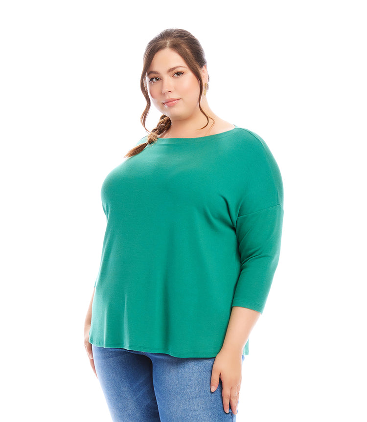 Plus Size 3/4 Sleeve Boatneck Top