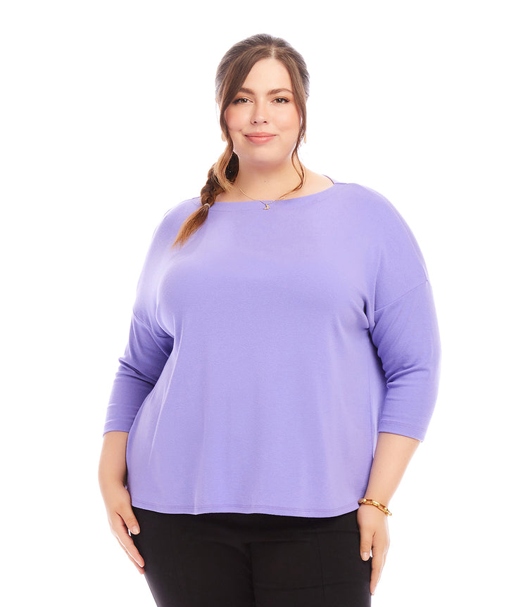 Plus Size 3/4 Sleeve Boatneck Top