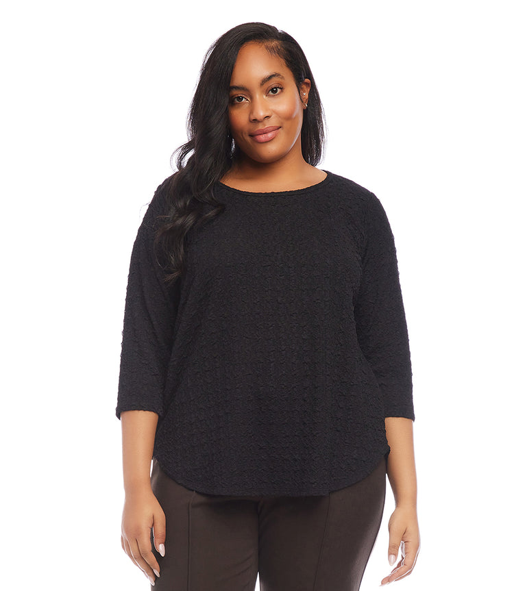 Plus Size 3/4 Sleeve Shirttail Top