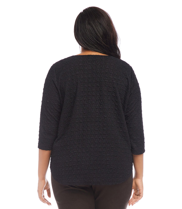 Plus Size 3/4 Sleeve Shirttail Top