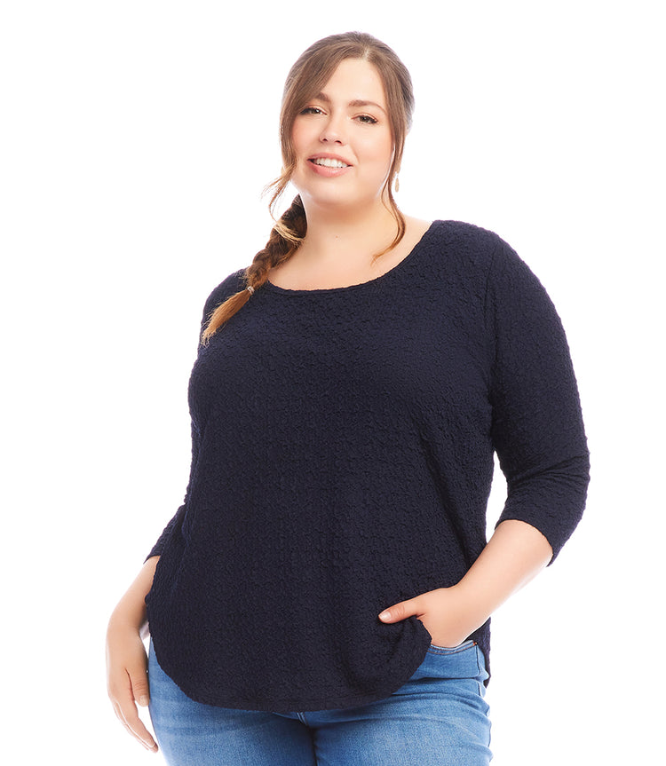 Plus Size 3/4 Sleeve Shirttail Top