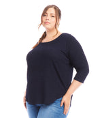 Plus Size 3/4 Sleeve Shirttail Top